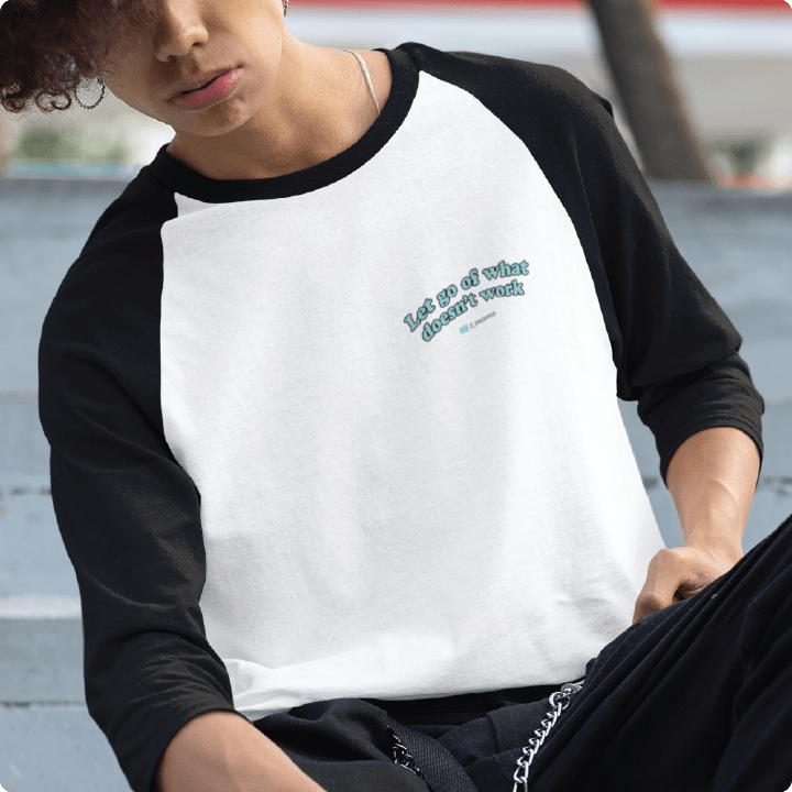 Z_DROPPED - Mens, Unisex - White / Black - Let Go Raglan. - By: Fredy Santiago