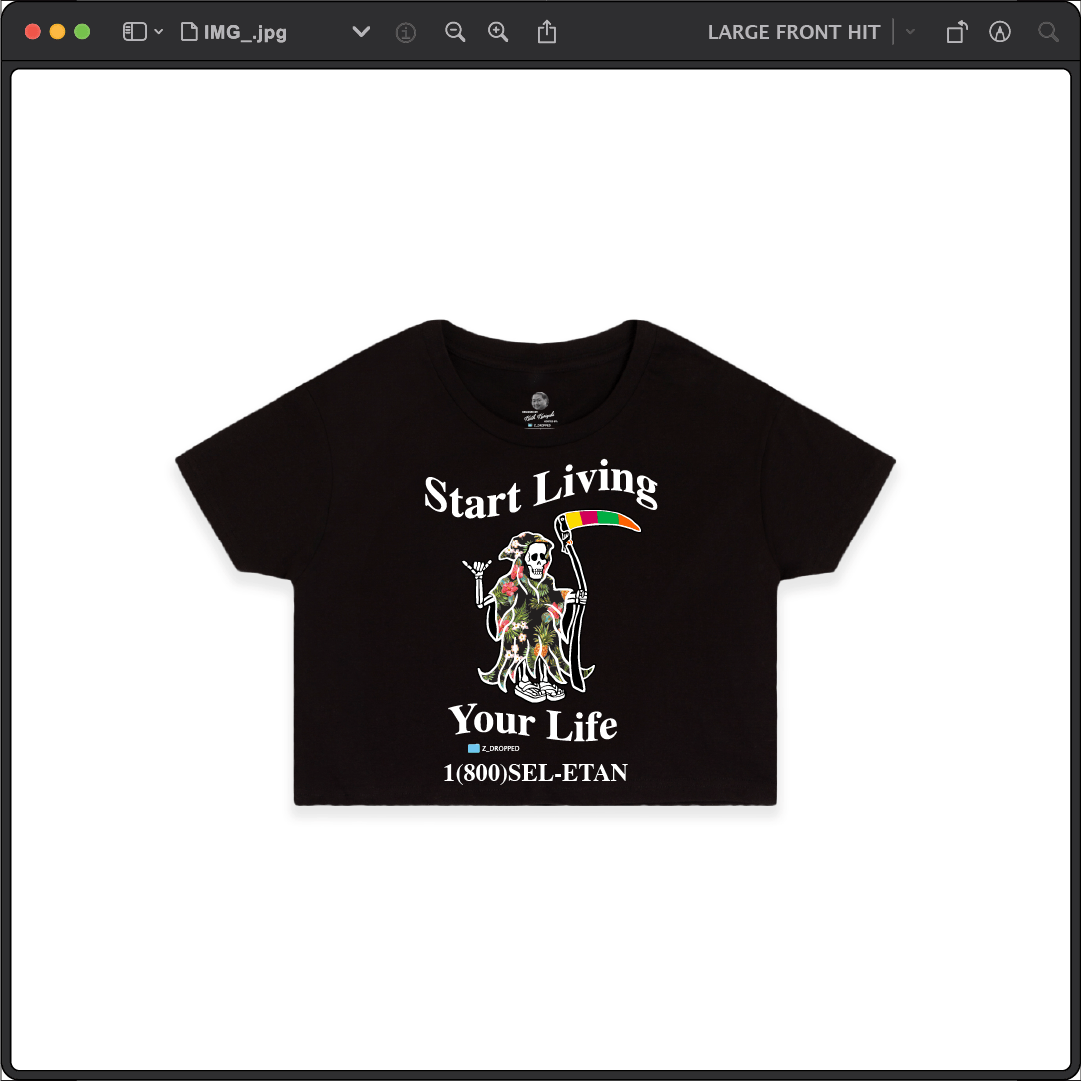 Z_DROPPED - Womens - Black - Live Your Life Crop Top. - By: Keith Kuniyuki