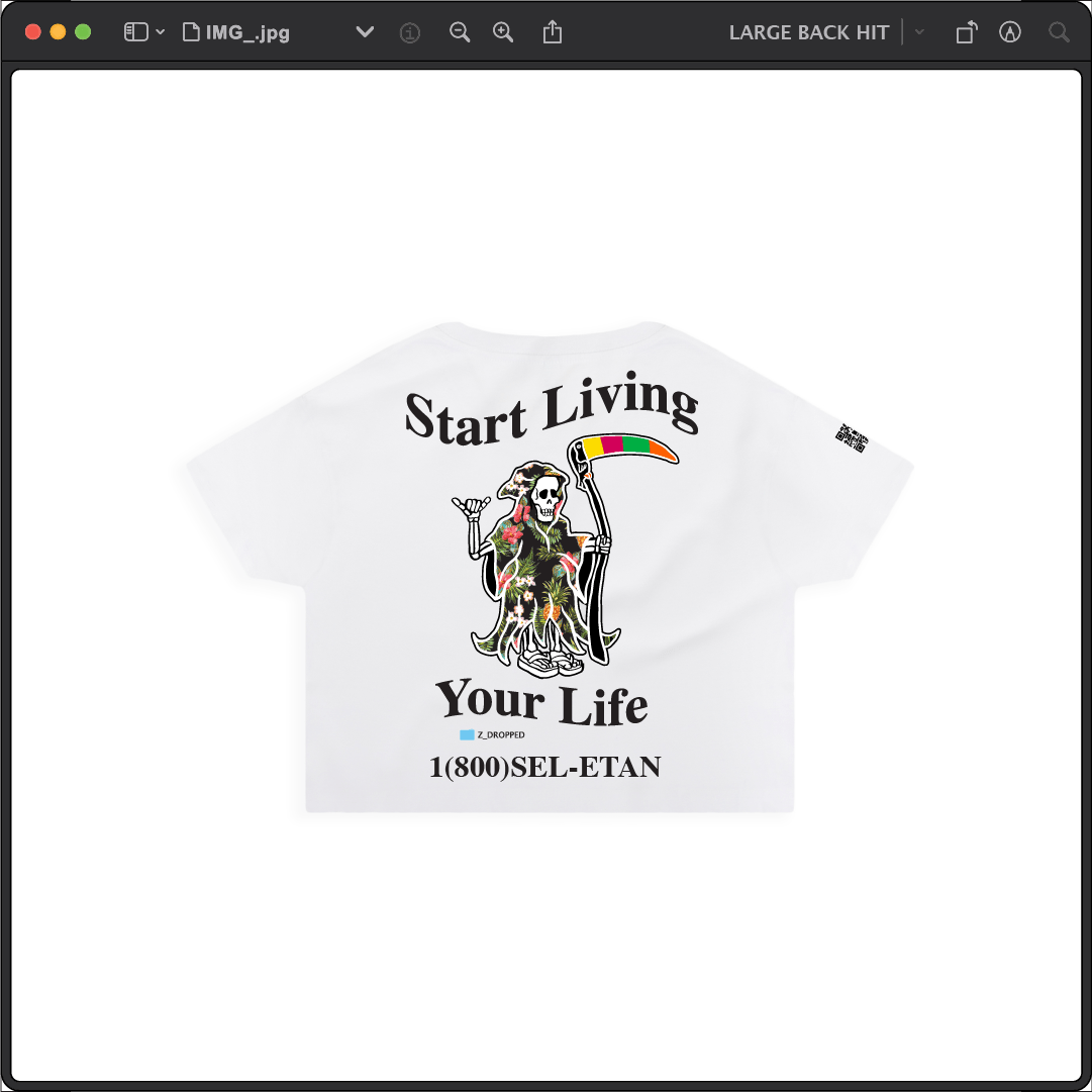 Z_DROPPED - Womens - White - Live Your Life Crop Top. - By: Keith Kuniyuki