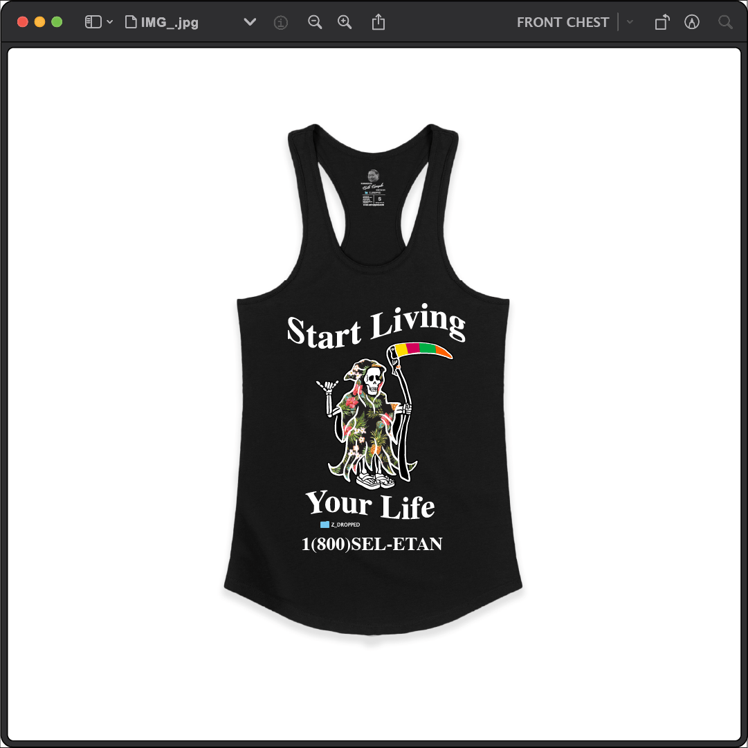 Z_DROPPED - Womens - XS - Live Your Life Racer Back Tank. - By: Keith Kuniyuki