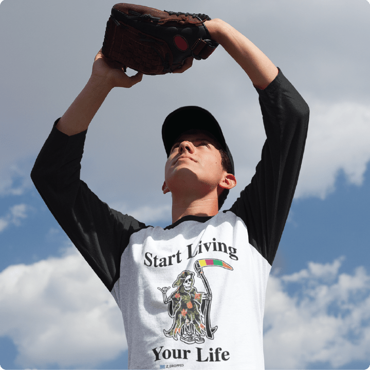 Z_DROPPED - Mens, Unisex - Black / White - Live Your Life Raglan. - By: Keith Kuniyuki