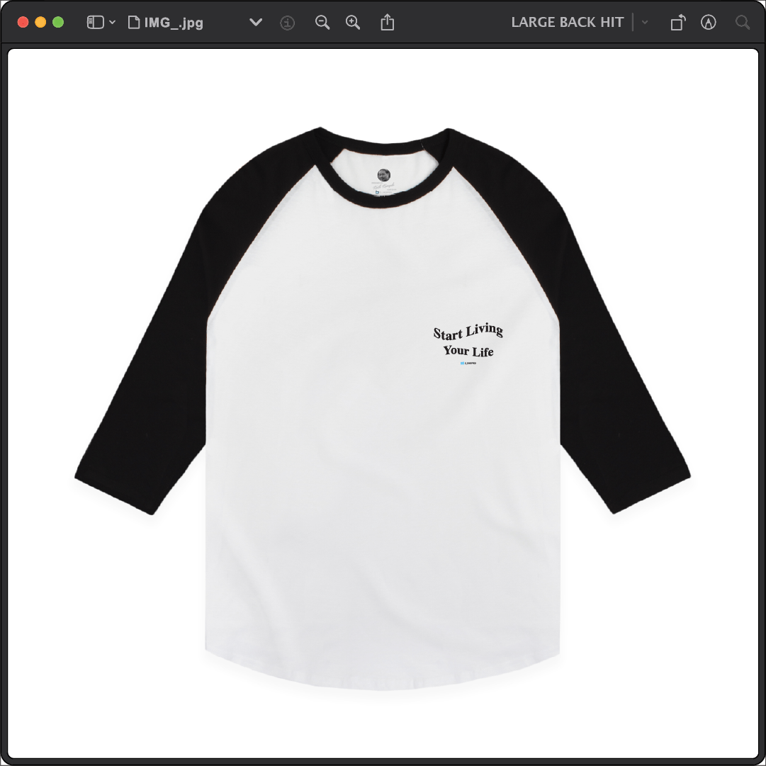 Z_DROPPED - Mens, Unisex - Black / White - Live Your Life Raglan. - By: Keith Kuniyuki