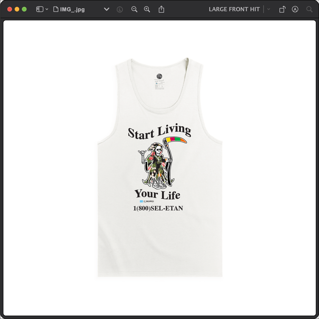 Z_DROPPED - Mens, Unisex - White - Live Your Life Tank Top. - By: Keith Kuniyuki