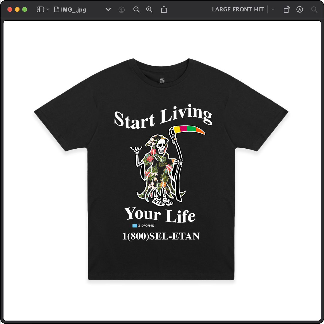 Z_DROPPED - Mens, Unisex - Black - Live Your Life Tee. - By: Keith Kuniyuki