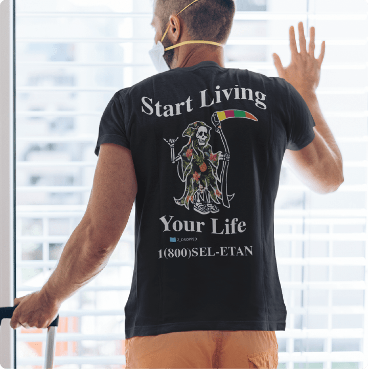 Z_DROPPED - Mens, Unisex - Black - Live Your Life Tee. - By: Keith Kuniyuki