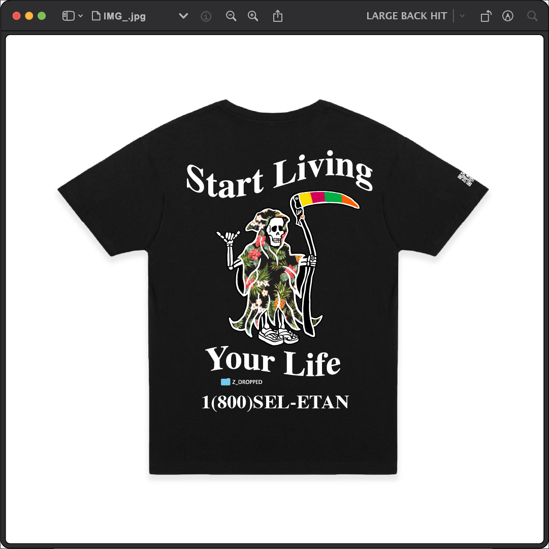 Z_DROPPED - Mens, Unisex - Black - Live Your Life Tee. - By: Keith Kuniyuki