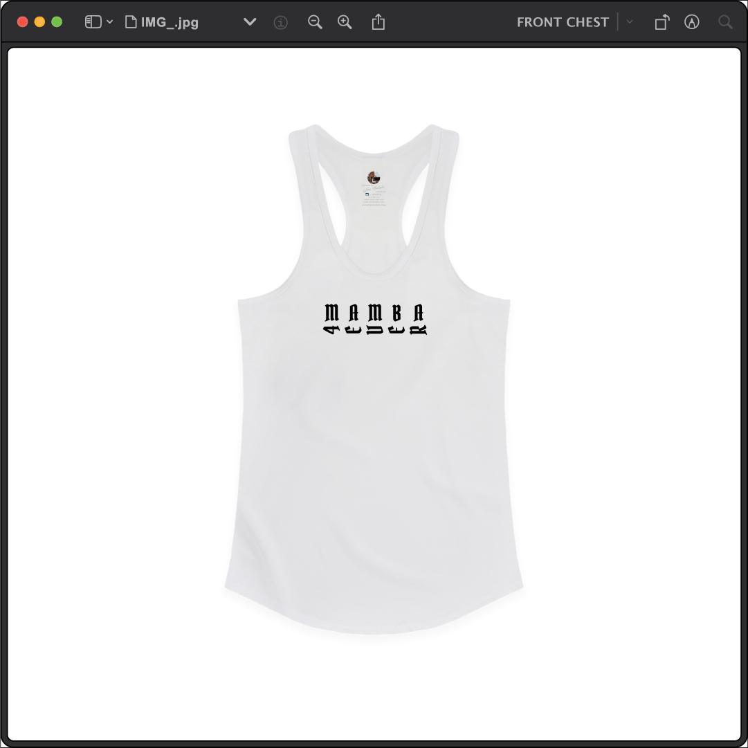 Womens Z_DROPPED White Mamba 8/24 Racer Back Tank. By: Jose Hurtado