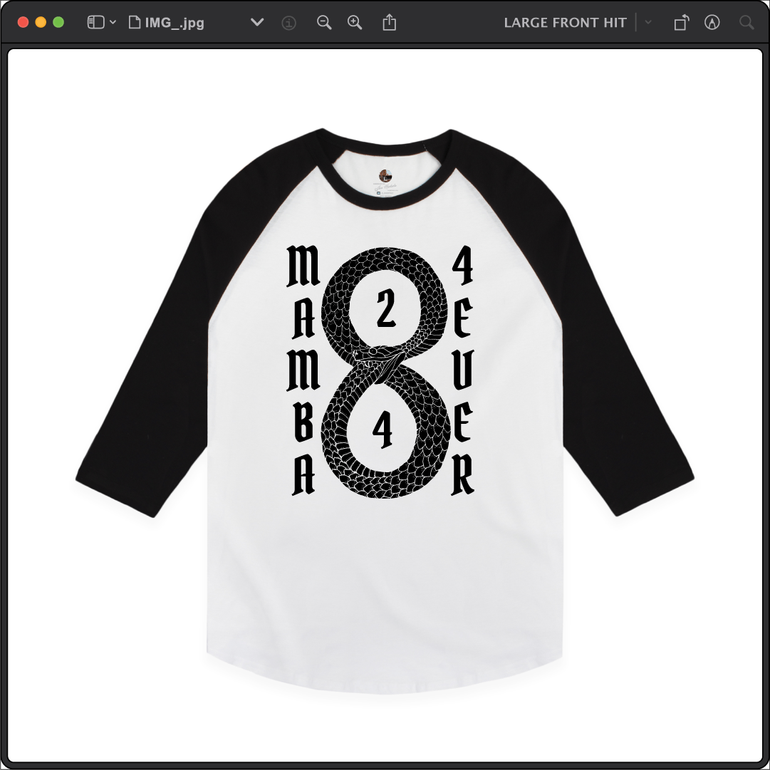 Z_DROPPED - Mens, Unisex - Black / White - Mamba 8/24 Raglan. - By: Jose Hurtado