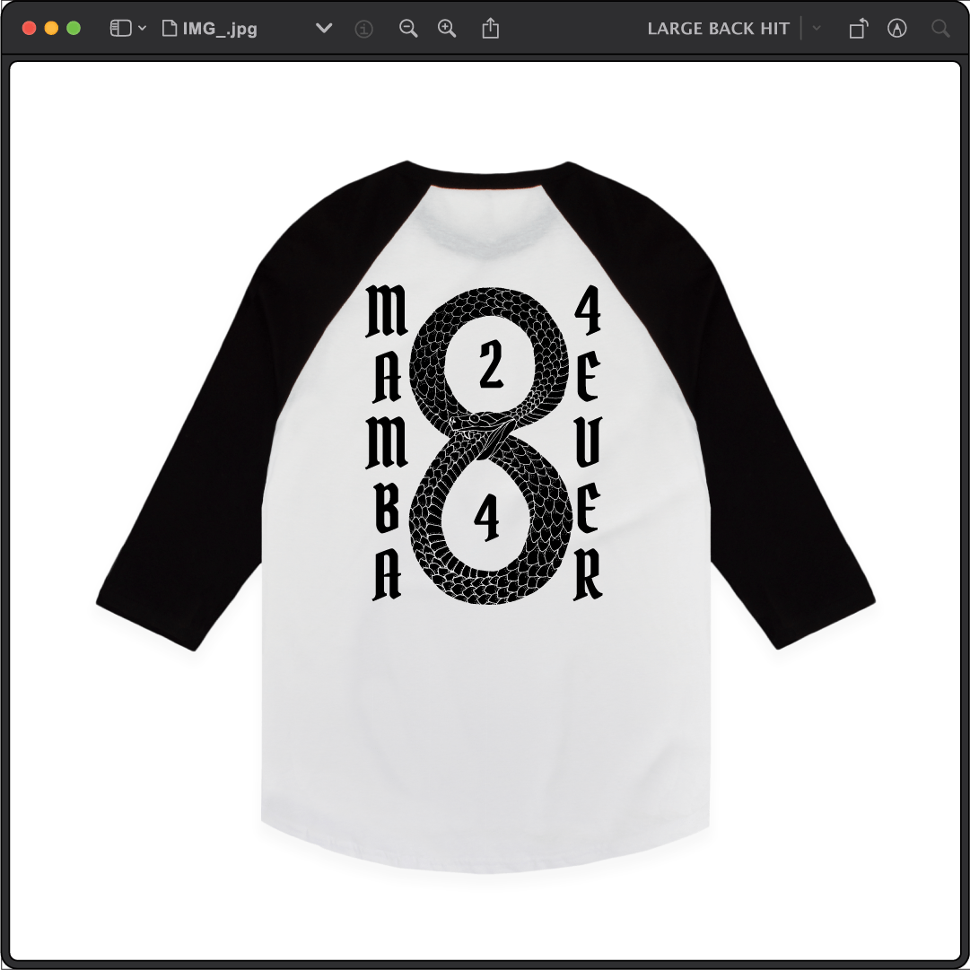 Z_DROPPED - Mens, Unisex - Black / White - Mamba 8/24 Raglan. - By: Jose Hurtado