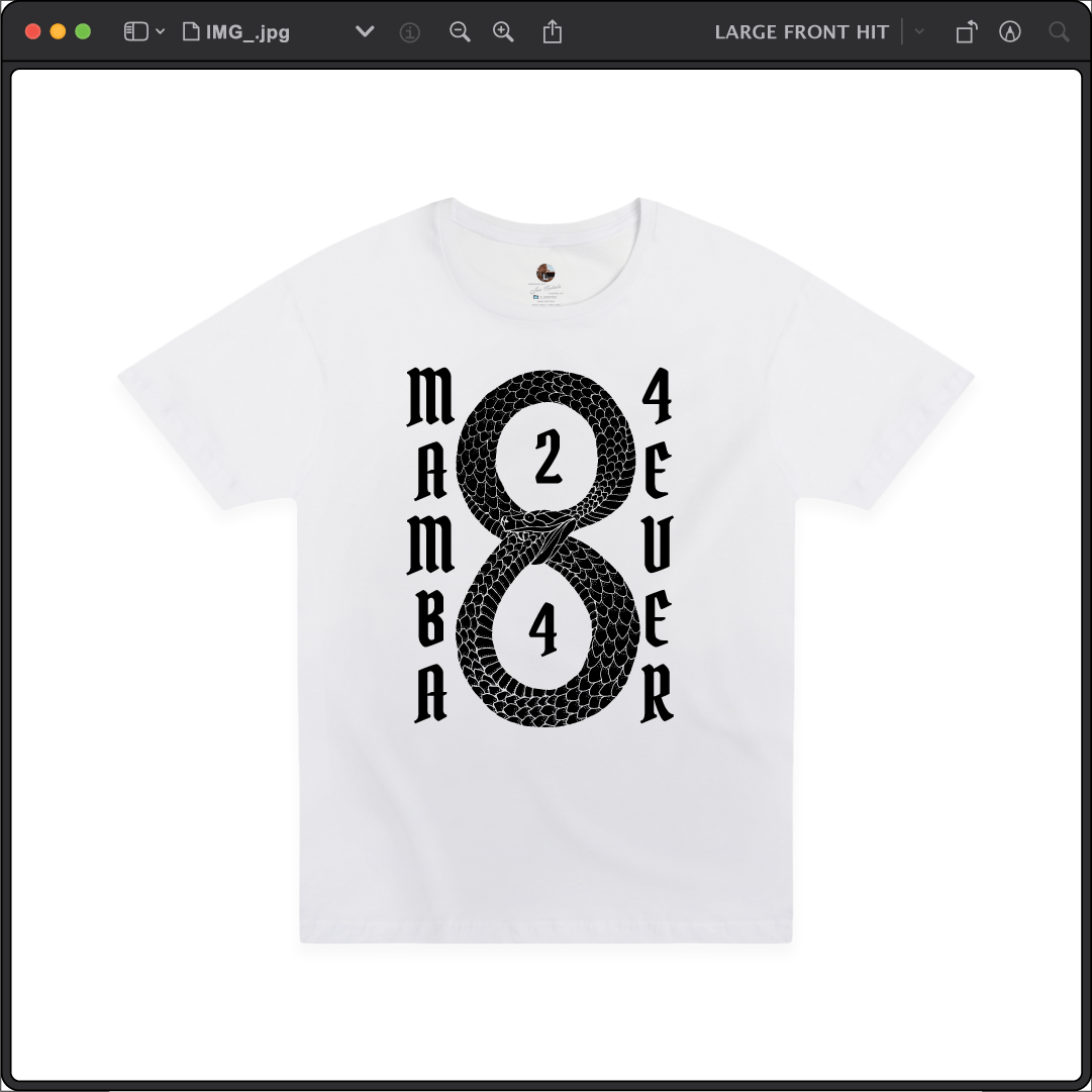 Z_DROPPED - Mens, Unisex - White - Mamba 8/24 Tee. - By: Jose Hurtado