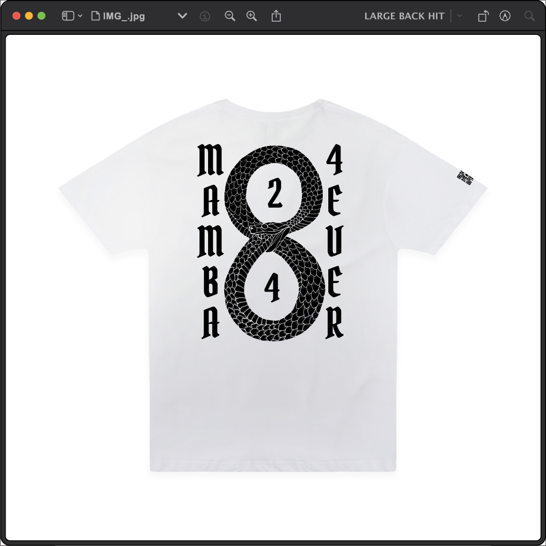 Z_DROPPED - Mens, Unisex - White - Mamba 8/24 Tee. - By: Jose Hurtado