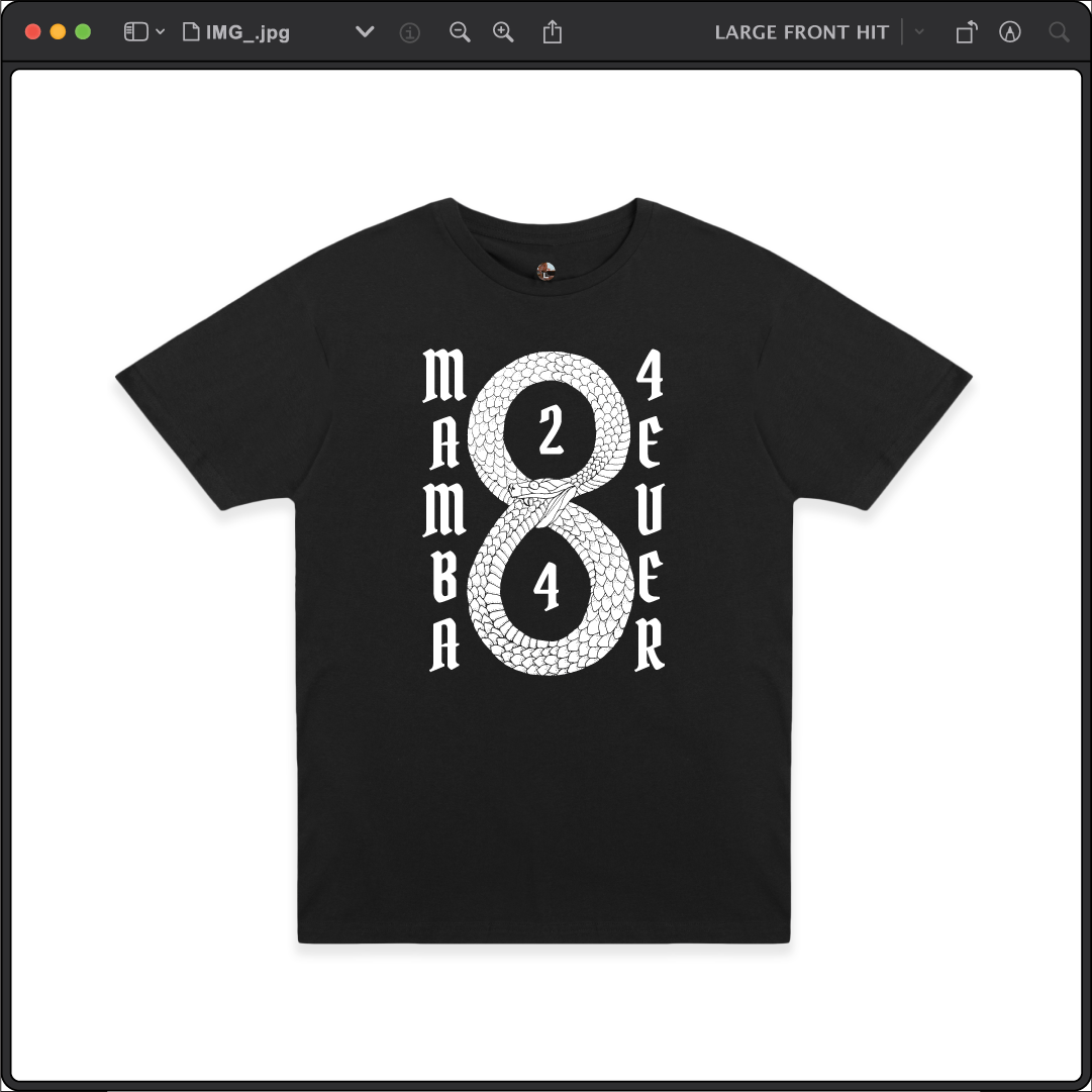 Z_DROPPED - Mens, Unisex - Black - Mamba 8/24 Tee. - By: Jose Hurtado