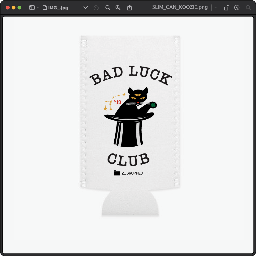 Z_DROPPED - Mens, Unisex, Women - Black Cat Koozie. - By: Zed Ropped