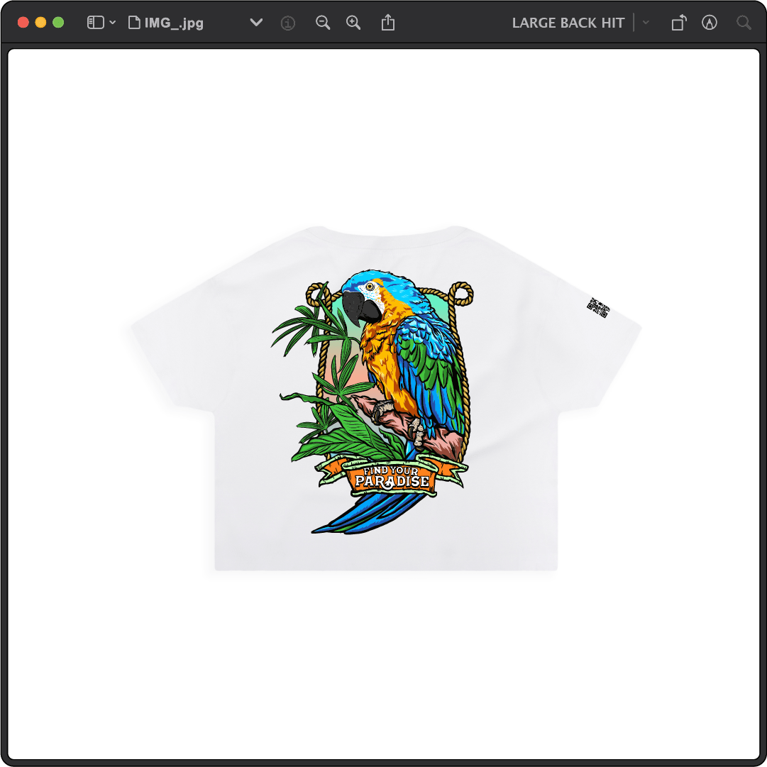 Z_DROPPED - Womens - White - Parrot Paradise Crop Top. - By: Keith Kuniyuki