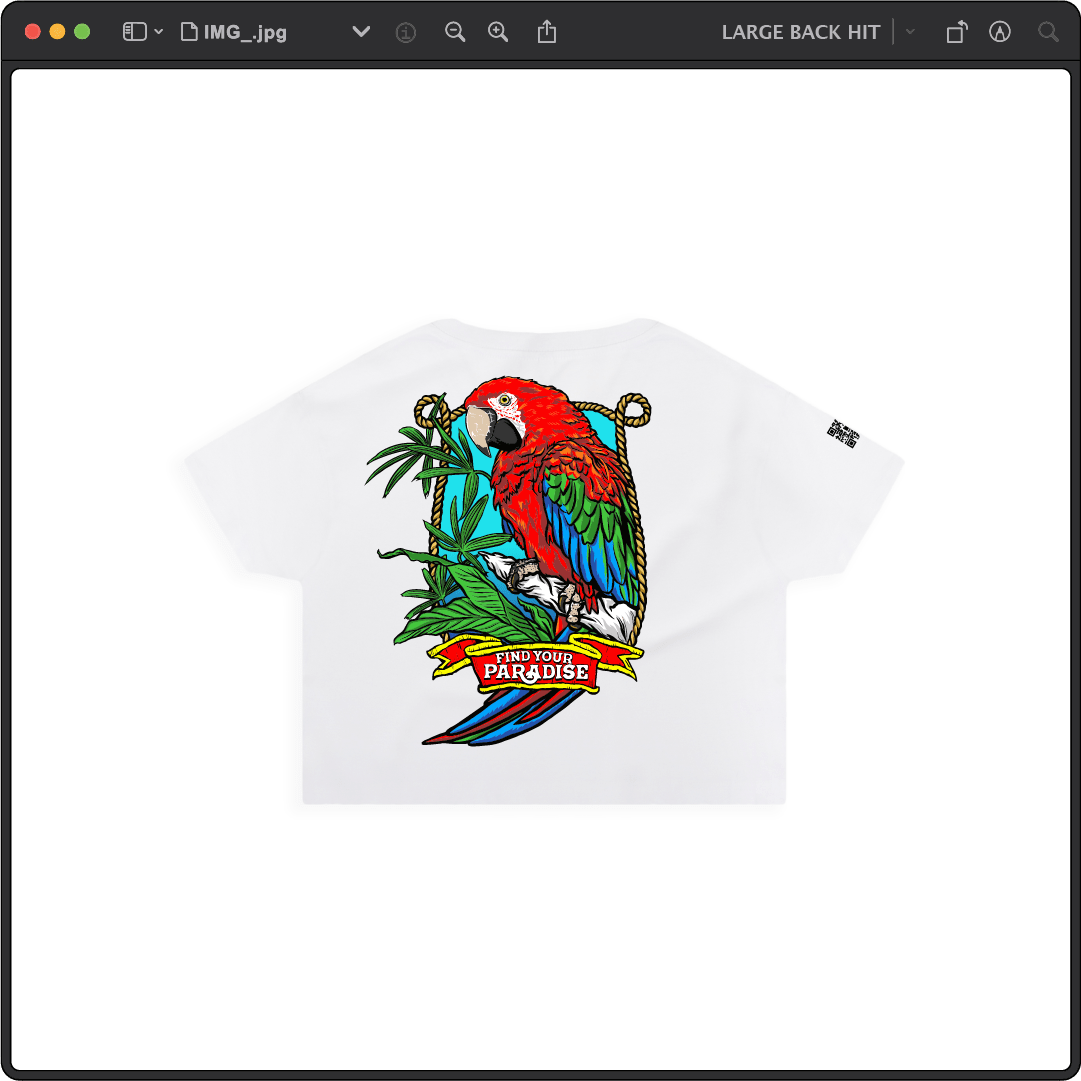 Z_DROPPED - Womens - White - Parrot Paradise Crop Top. - By: Keith Kuniyuki