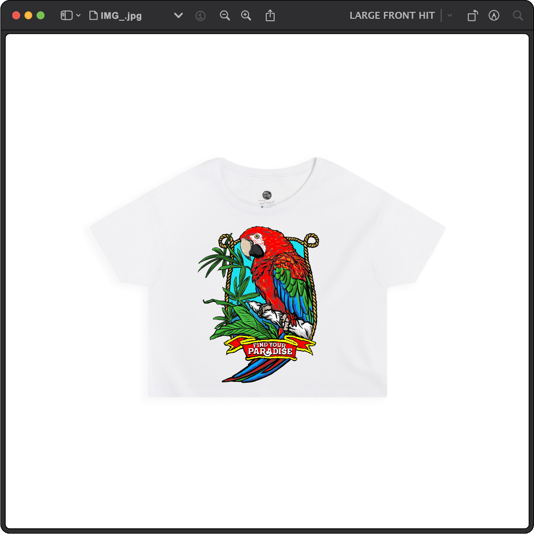 Z_DROPPED - Womens - White - Parrot Paradise Crop Top. - By: Keith Kuniyuki