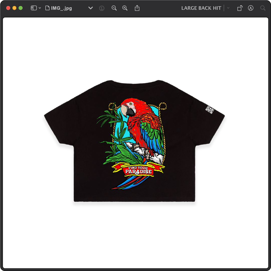 Z_DROPPED - Womens - Black - Parrot Paradise Crop Top. - By: Keith Kuniyuki