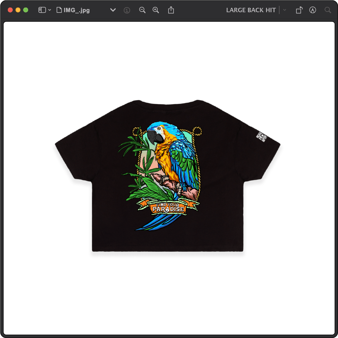 Z_DROPPED - Womens - Black - Parrot Paradise Crop Top. - By: Keith Kuniyuki