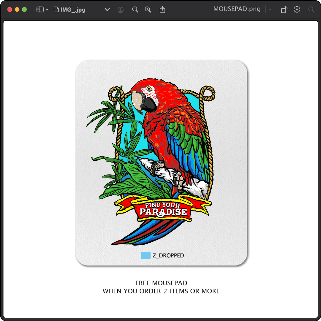 Z_DROPPED - Mens, Unisex - Parrot Paradise Mousepad. - By: Keith Kuniyuki