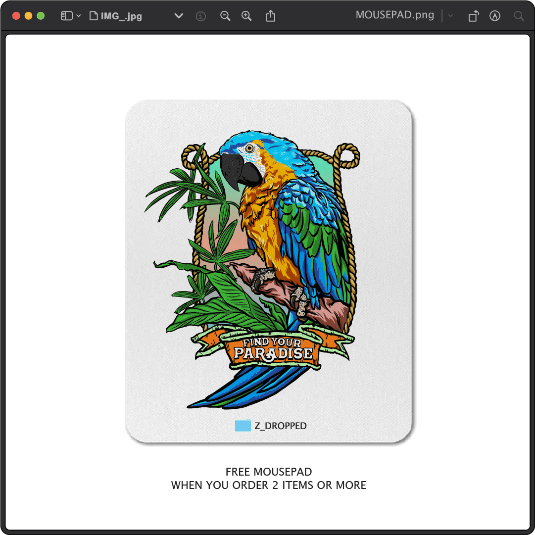 Z_DROPPED - Mens, Unisex - Parrot Paradise Mousepad. - By: Keith Kuniyuki