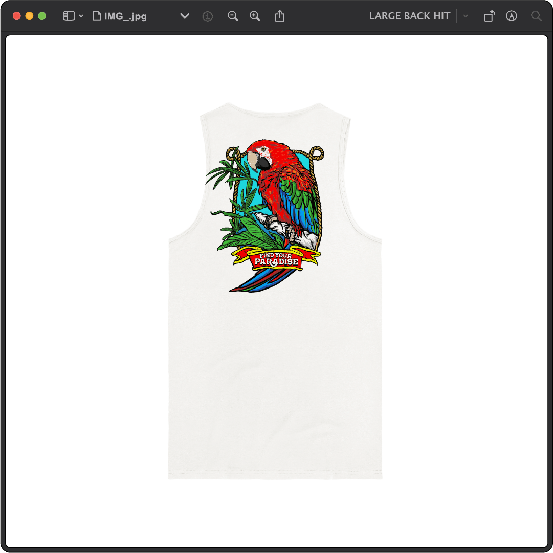 Z_DROPPED - Mens, Unisex - White - Parrot Paradise Tank Top. - By: Keith Kuniyuki