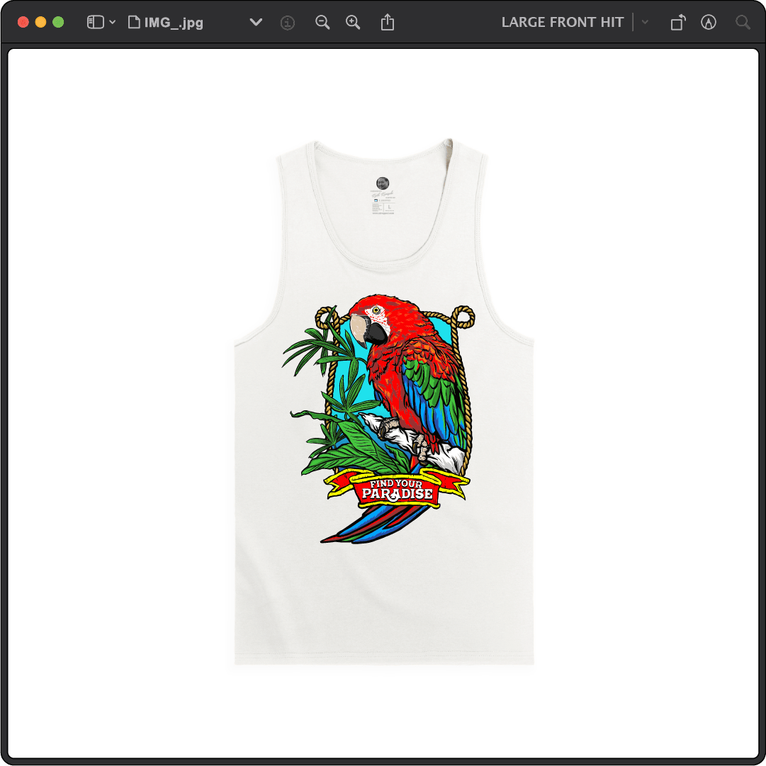 Z_DROPPED - Mens, Unisex - White - Parrot Paradise Tank Top. - By: Keith Kuniyuki