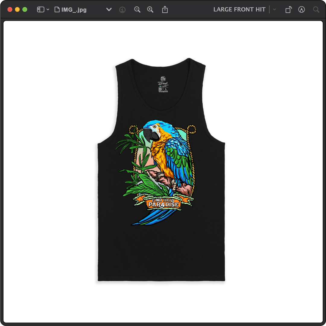 Z_DROPPED - Mens, Unisex - Black - Parrot Paradise Tank Top. - By: Keith Kuniyuki