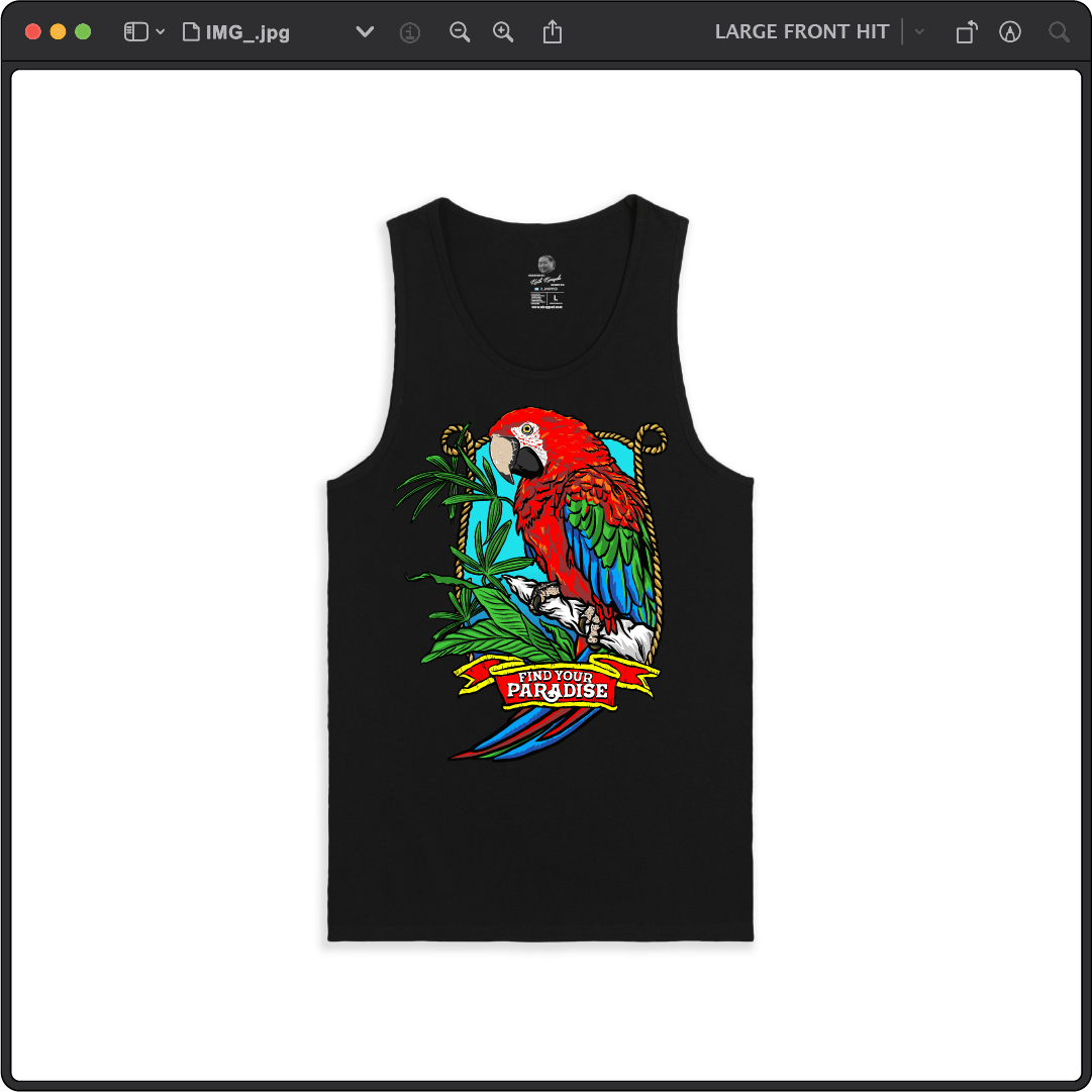 Z_DROPPED - Mens, Unisex - Black - Parrot Paradise Tank Top. - By: Keith Kuniyuki