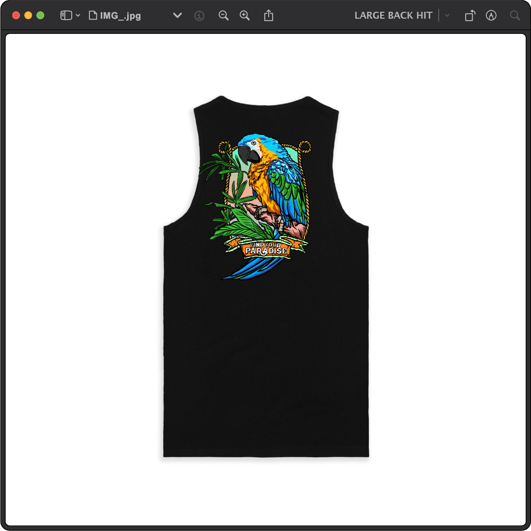 Z_DROPPED - Mens, Unisex - Black - Parrot Paradise Tank Top. - By: Keith Kuniyuki