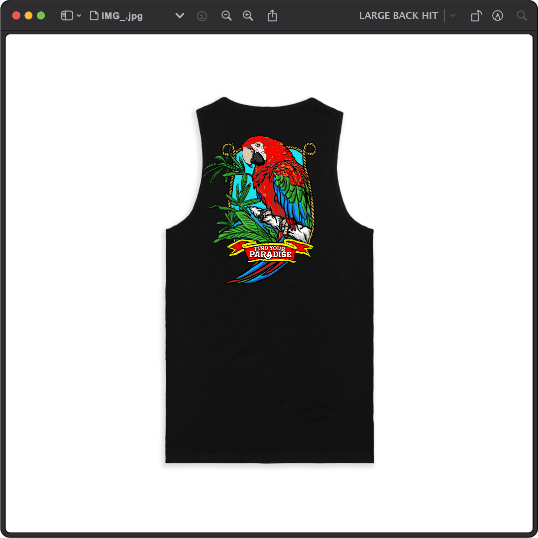 Z_DROPPED - Mens, Unisex - Black - Parrot Paradise Tank Top. - By: Keith Kuniyuki