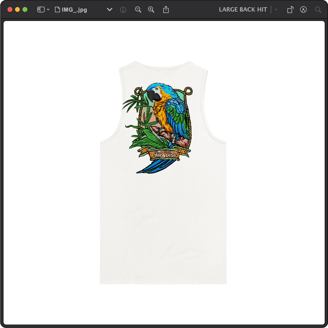 Z_DROPPED - Mens, Unisex - White - Parrot Paradise Tank Top. - By: Keith Kuniyuki