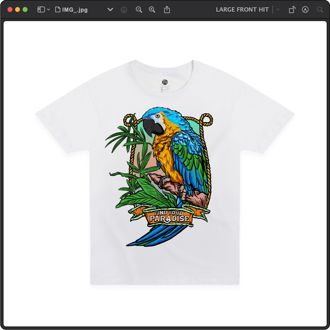 Z_DROPPED - Mens, Unisex - White - Parrot Paradise Tee. - By: Keith Kuniyuki