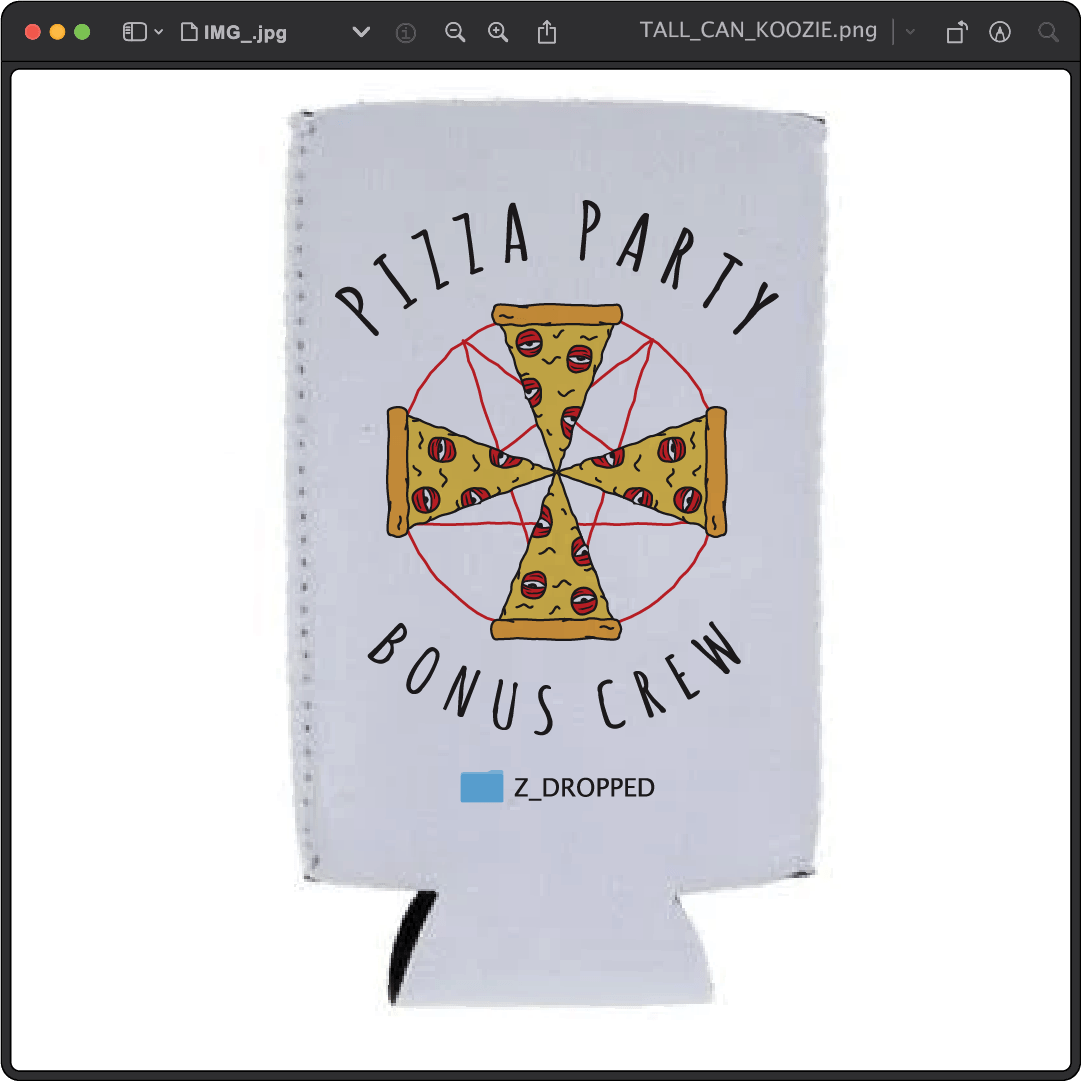 Z_DROPPED - Mens, Unisex, Women - Pizza Cult Koozie. - By: Z