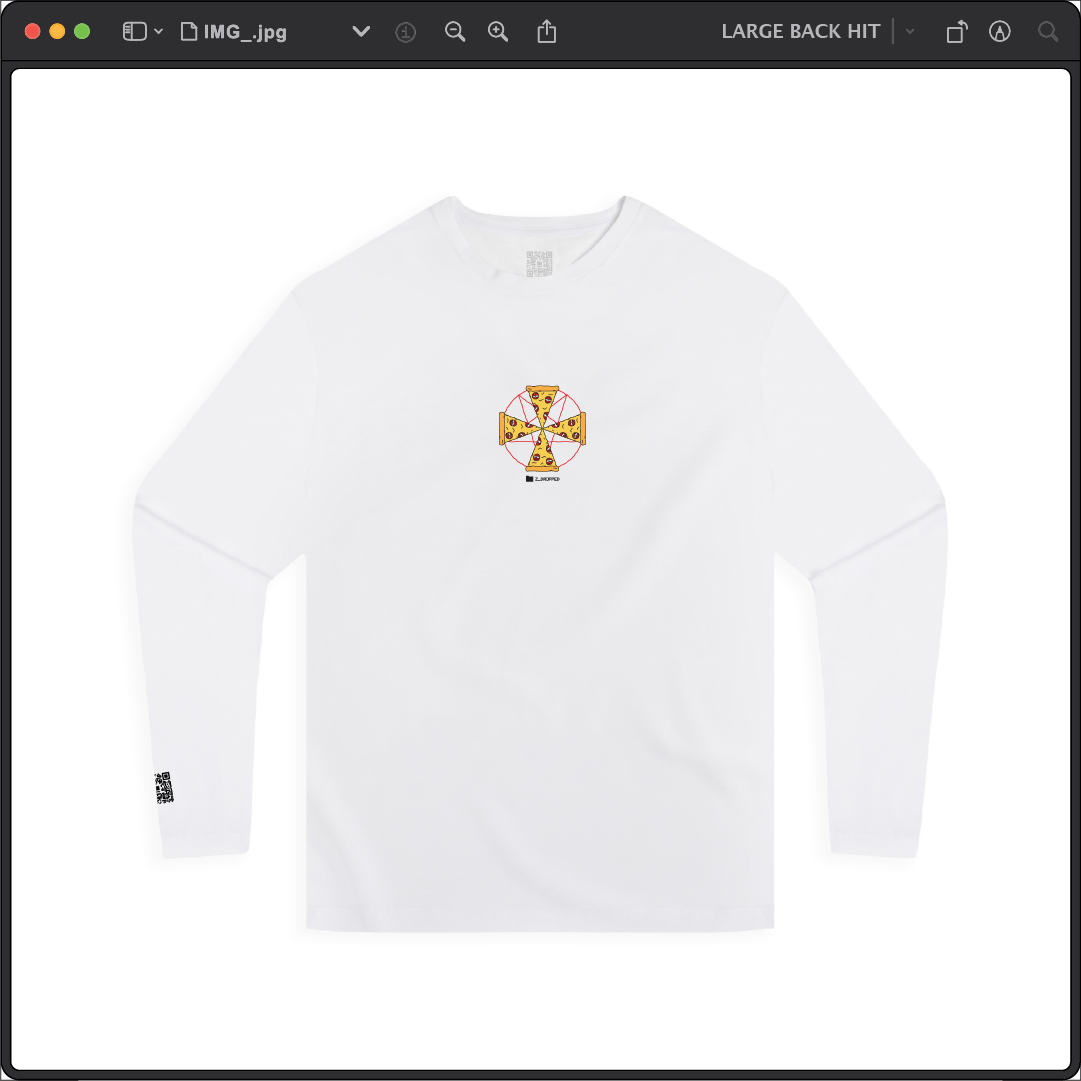 Z_DROPPED - Mens, Unisex - White - Pizza Cult Long Sleeve. - By: Z