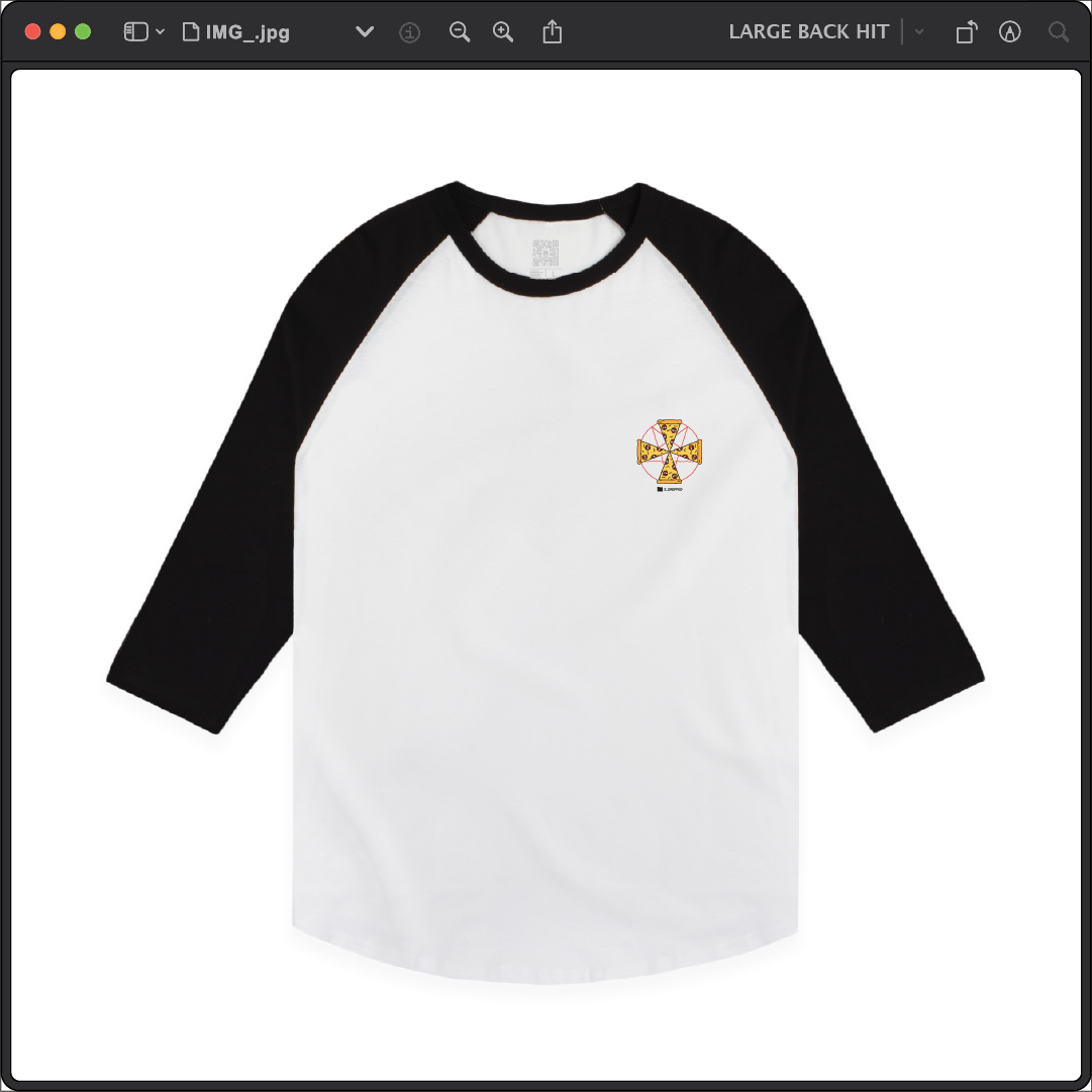 Z_DROPPED - Mens, Unisex - Black / White - Pizza Cult Raglan. - By: Z