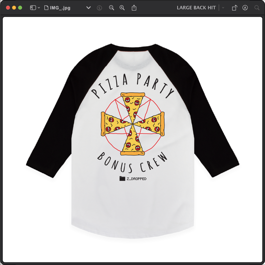 Z_DROPPED - Mens, Unisex - Black / White - Pizza Cult Raglan. - By: Z