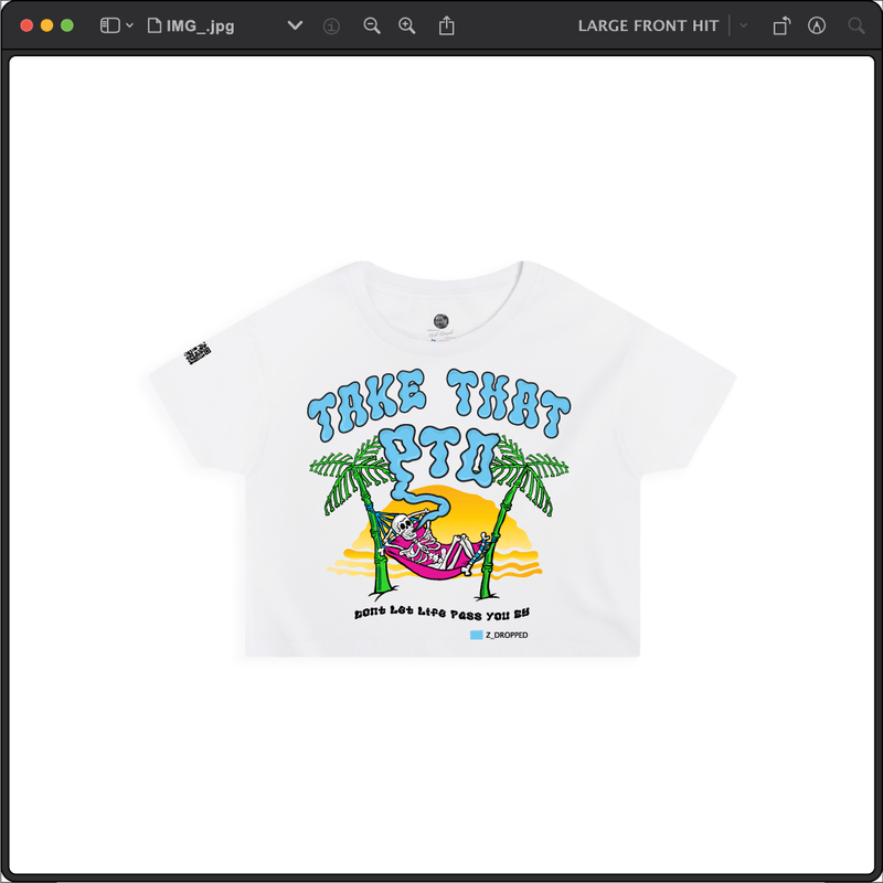 Z_DROPPED - Womens - White - PTO or PTSD Crop Top. - By: Keith Kuniyuki