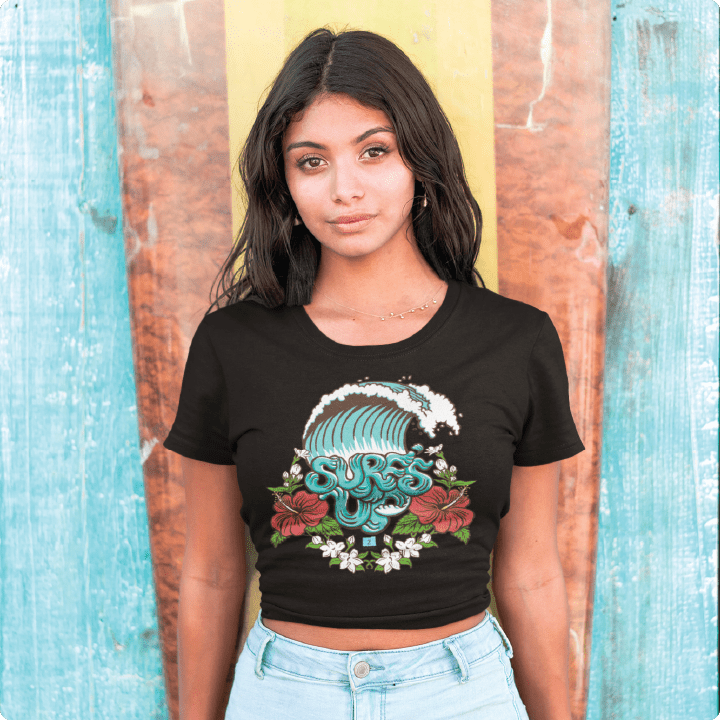 Z_DROPPED - Womens - Black - Surf's Up Crop Top. - By: Keith Kuniyuki