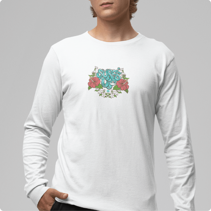 Z_DROPPED - Mens, Unisex - White - Surf's Up Long Sleeve. - By: Keith Kuniyuki