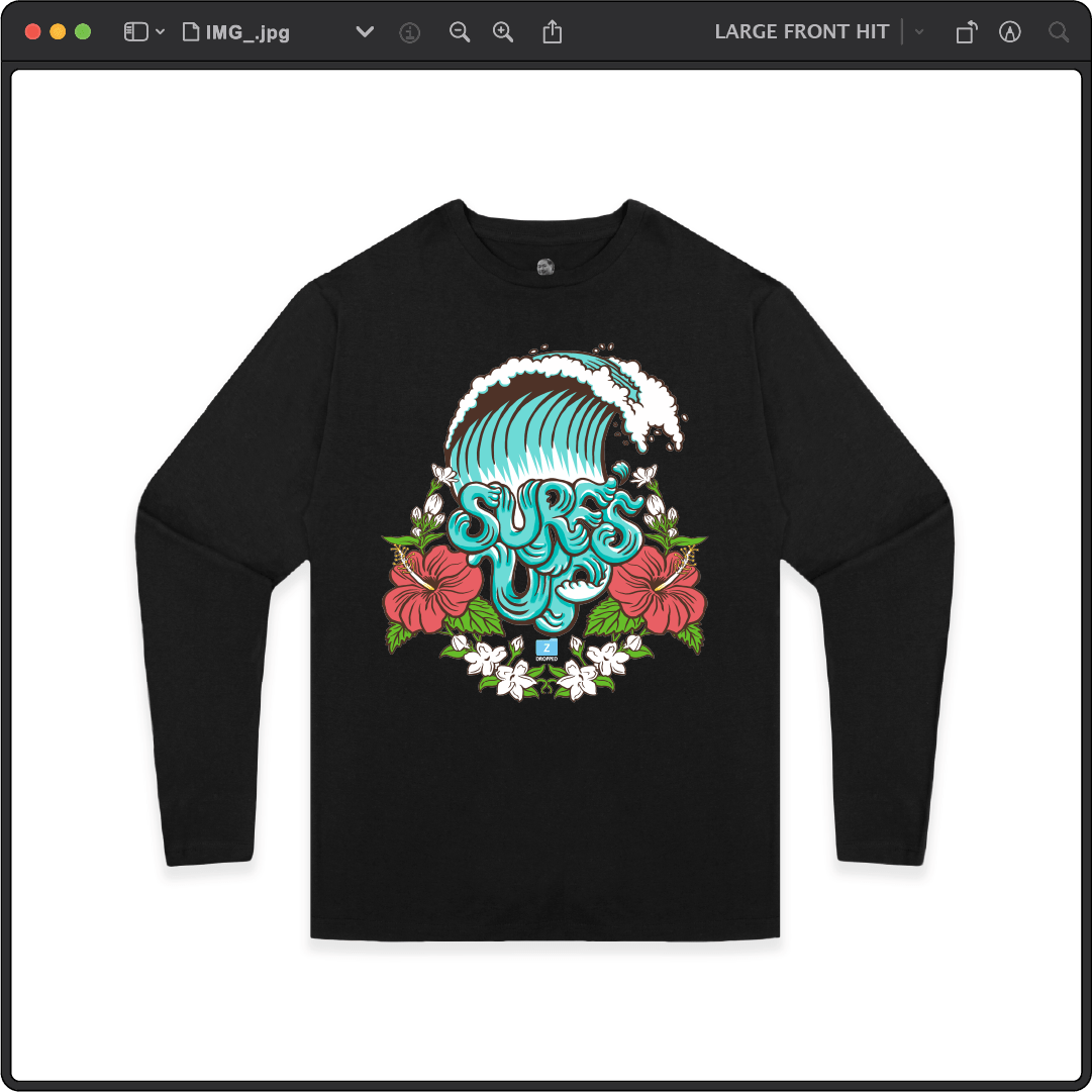 Z_DROPPED - Mens, Unisex - Black - Surf's Up Long Sleeve. - By: Keith Kuniyuki