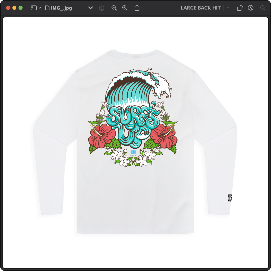 Z_DROPPED - Mens, Unisex - White - Surf's Up Long Sleeve. - By: Keith Kuniyuki