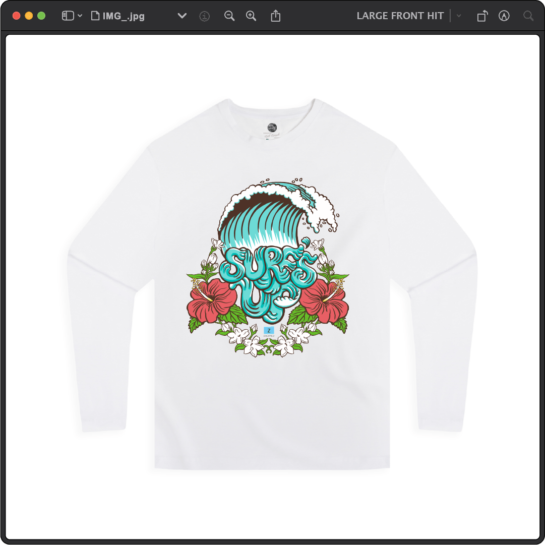 Z_DROPPED - Mens, Unisex - White - Surf's Up Long Sleeve. - By: Keith Kuniyuki