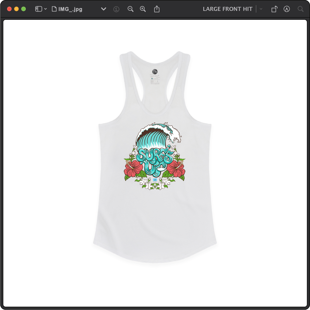 Z_DROPPED - Womens - White - Surf's Up Racer Back Tank. - By: Keith Kuniyuki