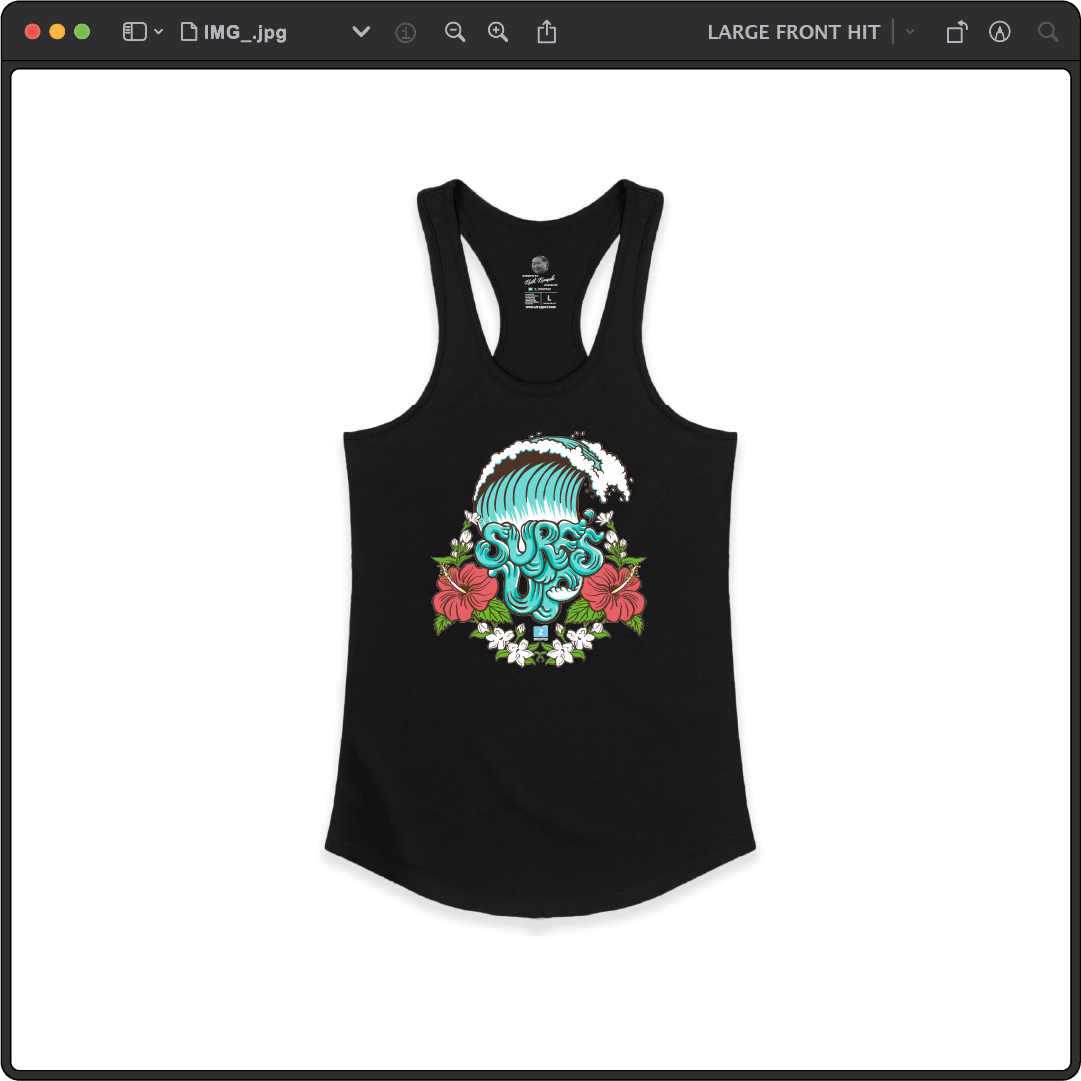 Z_DROPPED - Womens - Black - Surf's Up Racer Back Tank. - By: Keith Kuniyuki