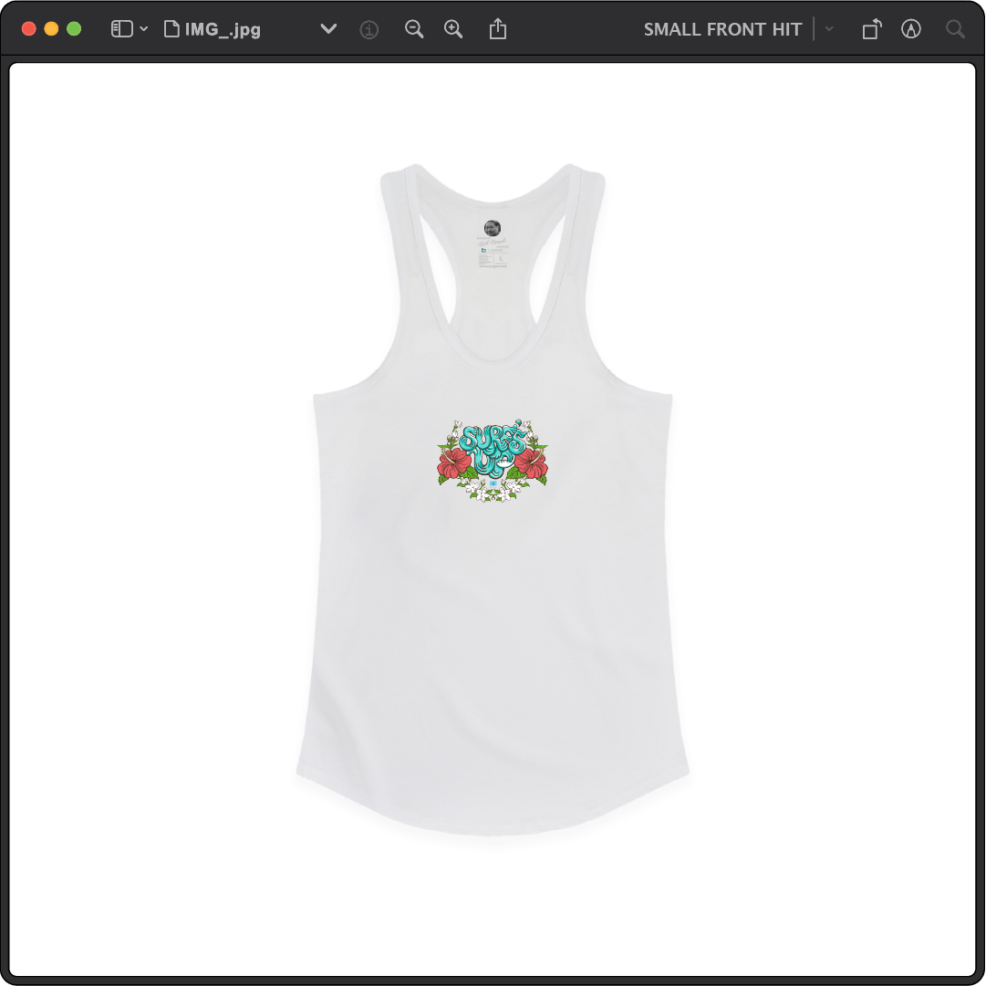 Z_DROPPED - Womens - White - Surf's Up Racer Back Tank. - By: Keith Kuniyuki