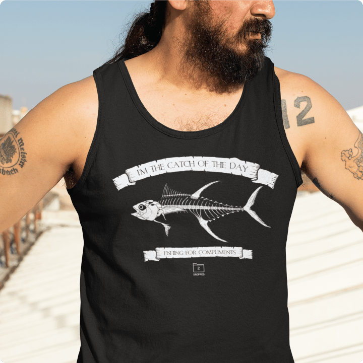 Z_DROPPED - Mens, Unisex - White - Tuna Bones Tank Top. - By: Jose Hurtado