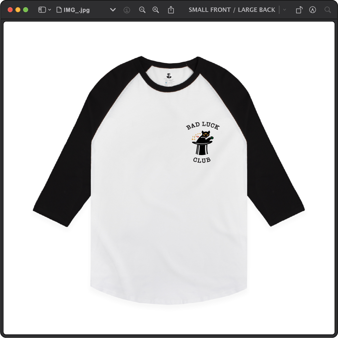 Z_DROPPED - Mens, Unisex, Women - White / Black - Black Cat Raglan. - By: Zed Ropped