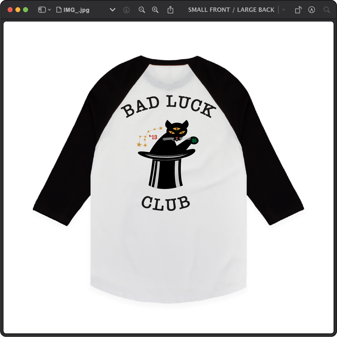 Z_DROPPED - Mens, Unisex, Women - White / Black - Black Cat Raglan. - By: Zed Ropped