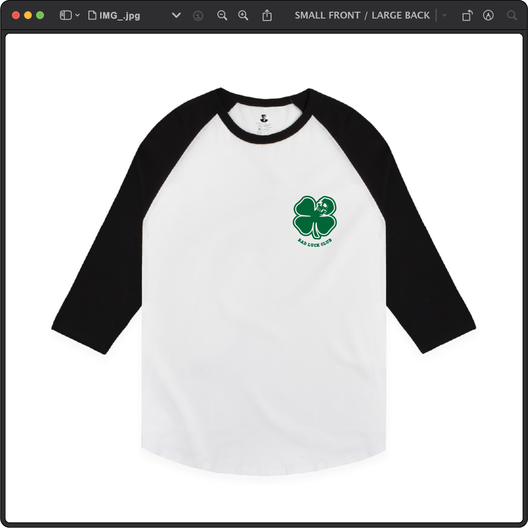 Z_DROPPED - Mens, Unisex, Women - White / Black - Death Clover Raglan. - By: Zed Ropped