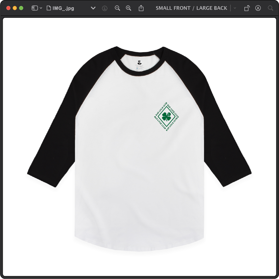 Z_DROPPED - Mens, Unisex, Women - White / Black - Death Clover Raglan. - By: Zed Ropped